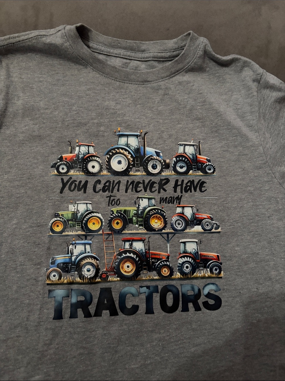 Gray Boys Short Sleeve Tee with Colorful Tractor Graphic